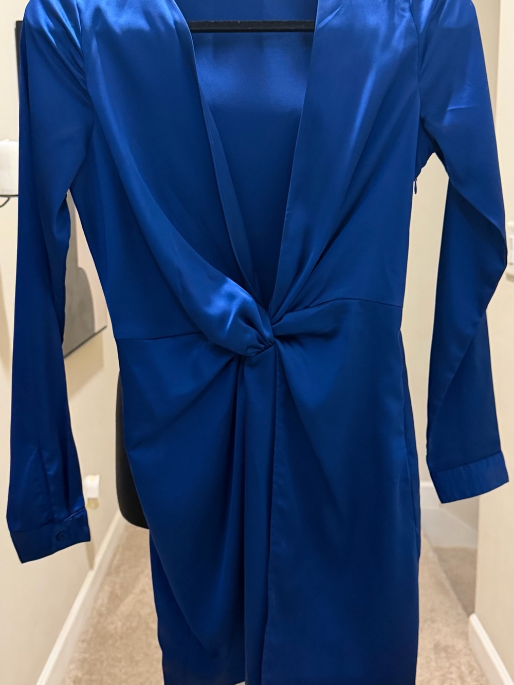 Fashion Nova Royal Blue Long Sleeve Knot-Front Dress